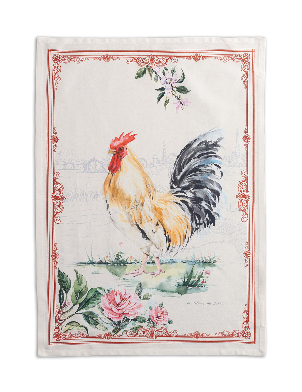 Maison d'Hermine Campagne Coq watercolor towel for stylish kitchen drying.