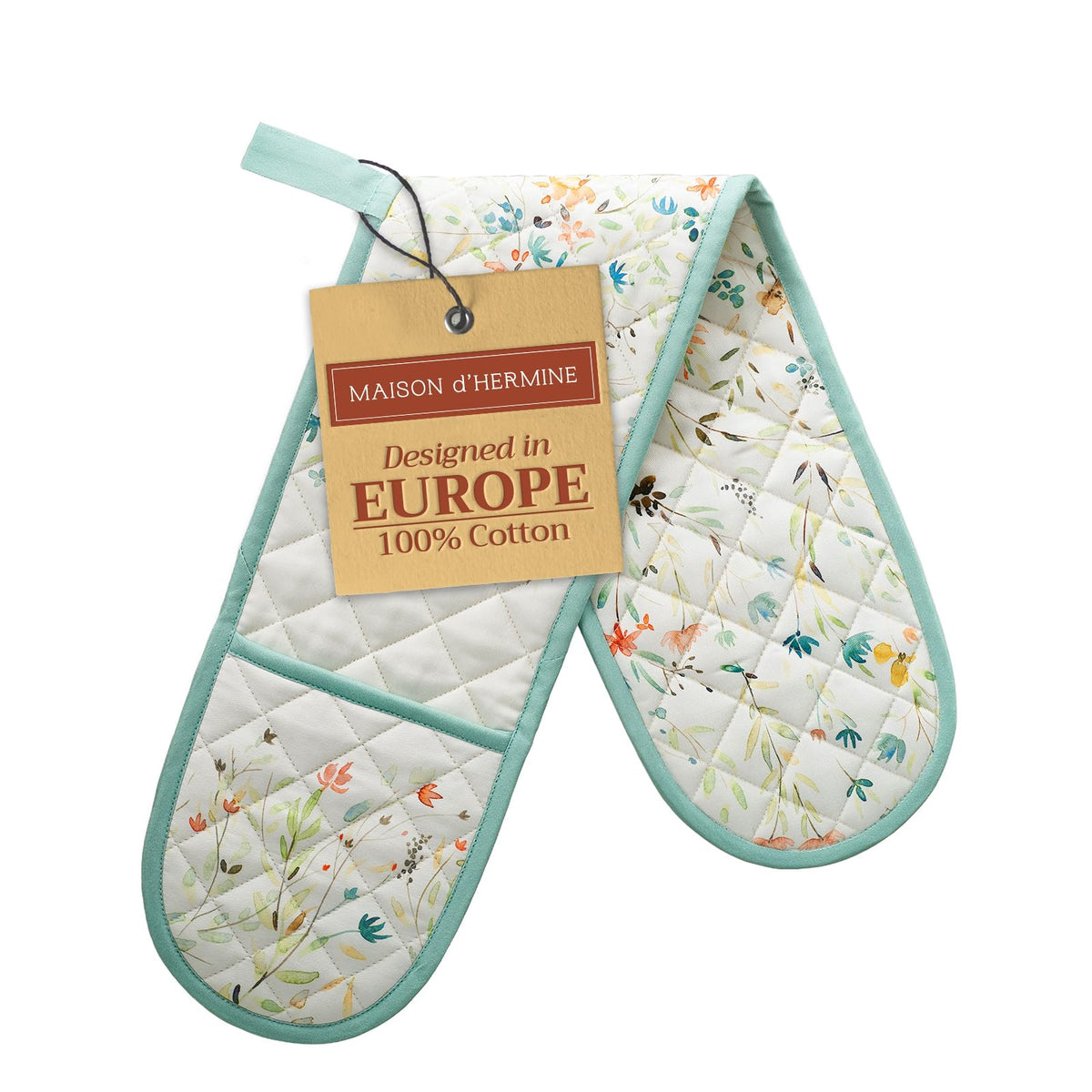 Maison d'Hermine double oven mitt with watercolor design for stylish heat protection