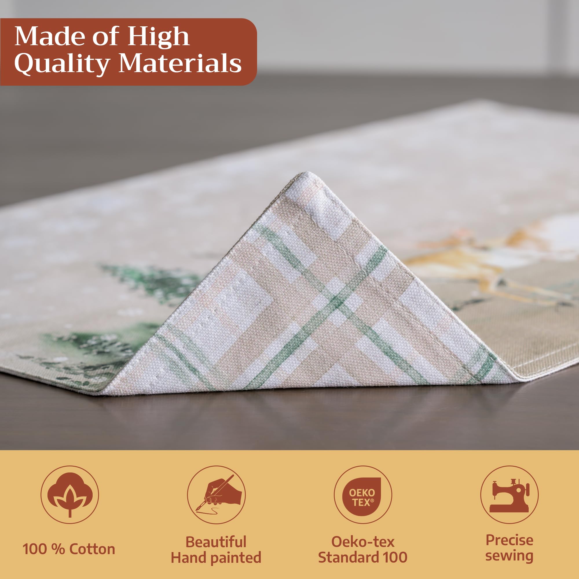 Maison d'Hermine hand-painted-artwork placemat enhances tables with rich hues and fine detailing.
