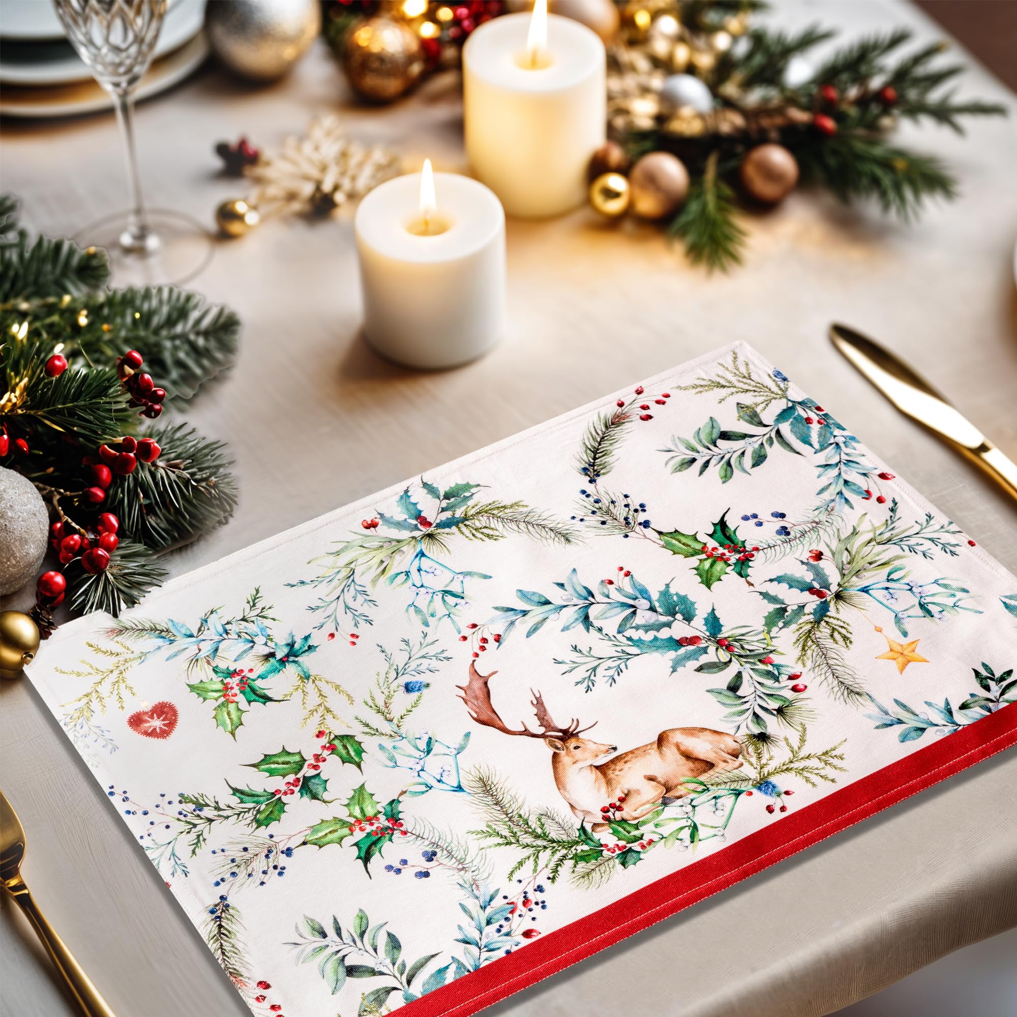 Holly Time placemats folded neatly for storage or gifting.