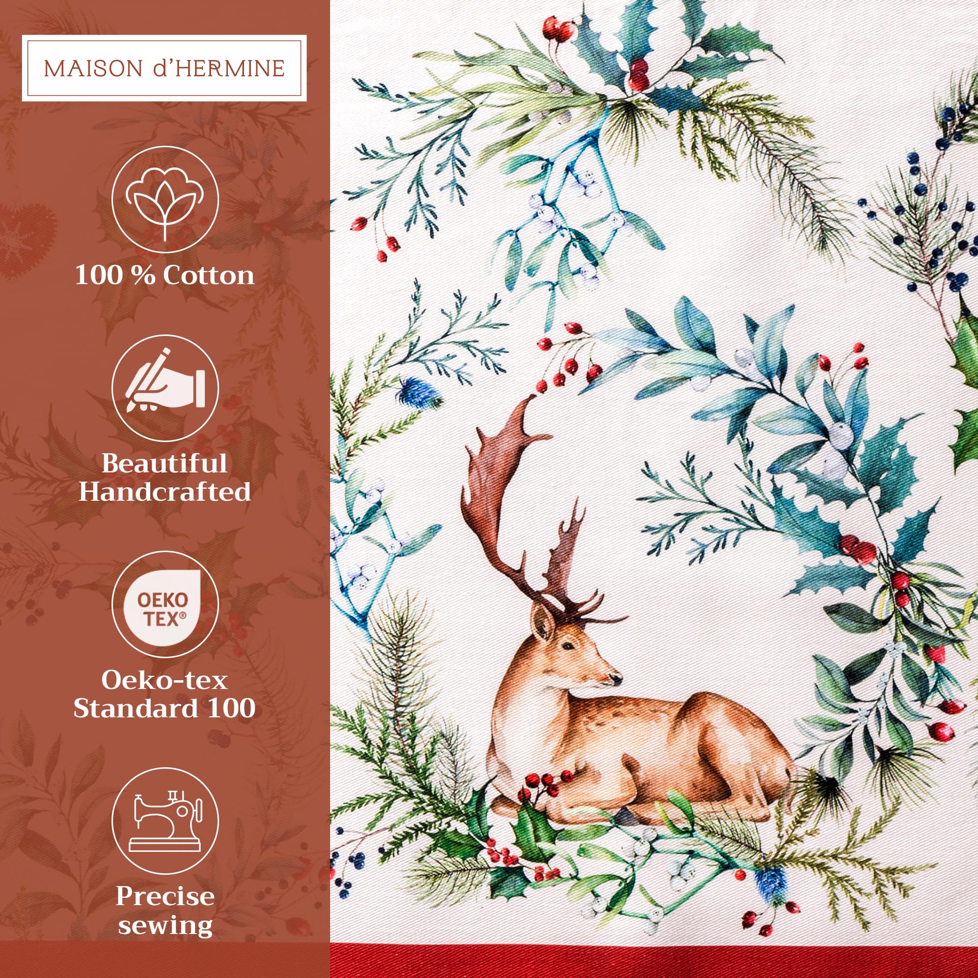 Holly Time placemats show natural cotton texture and easy care.