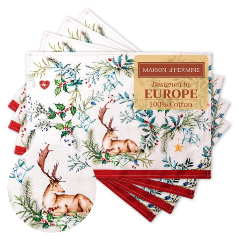 Maison d' Hermine Holly Time placemats with watercolor design for festive tables.