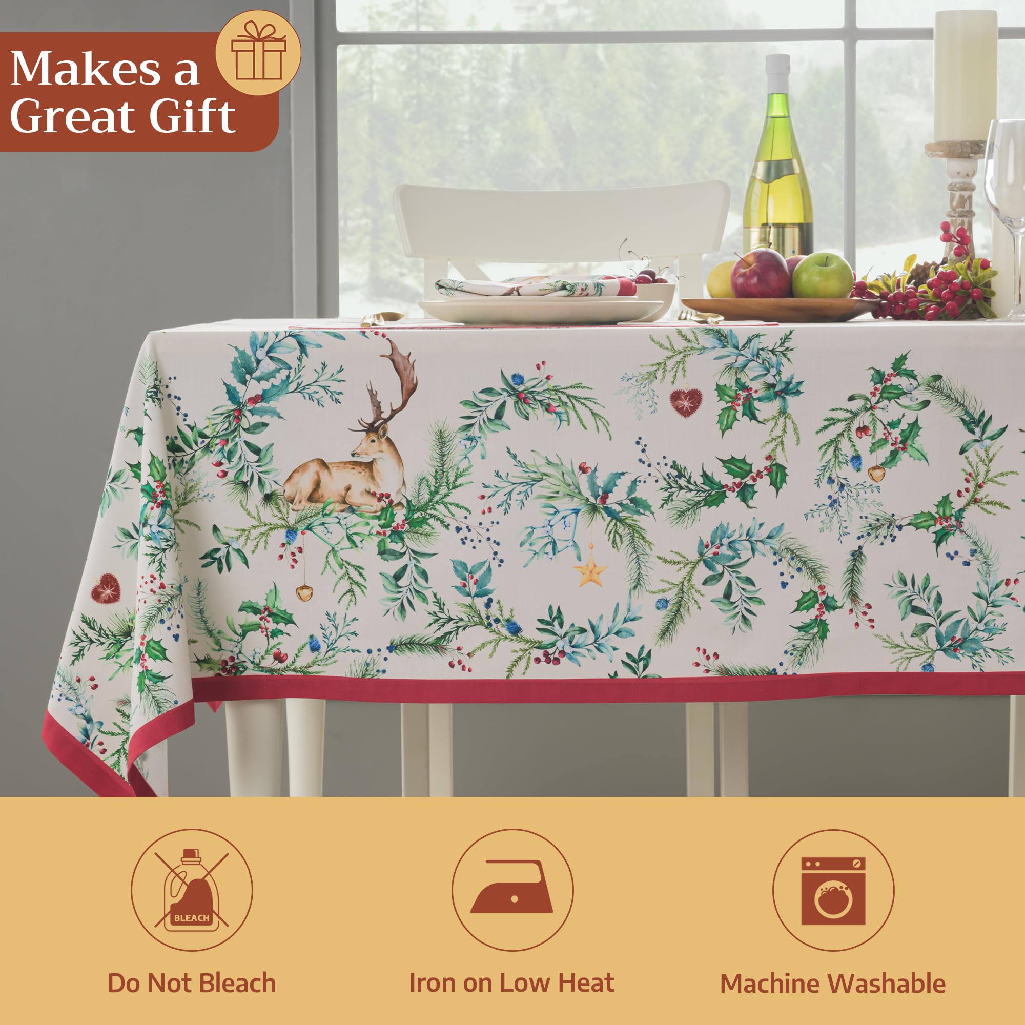 Maison d' Hermine holly time tablecloth complements warm fall decor.
