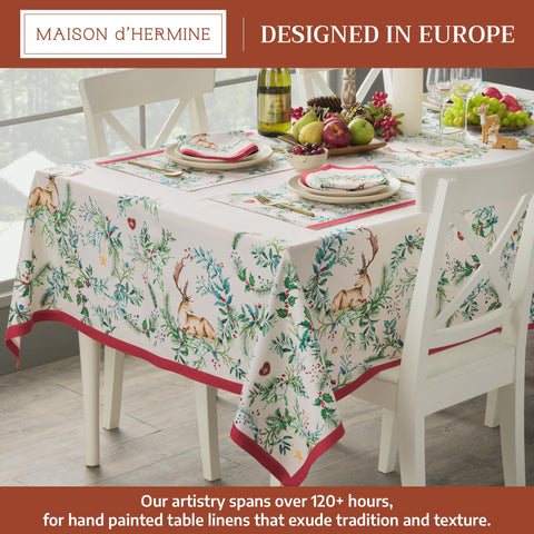 Maison d' Hermine Holly Time tablecloth watercolor art closeup showing hand-painted detail