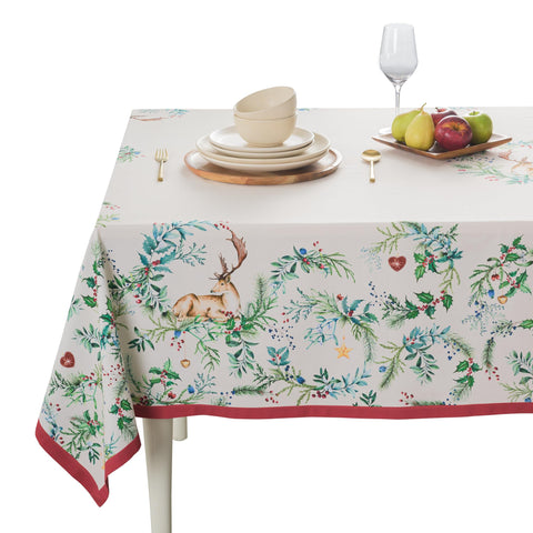 Maison d' Hermine holly time tablecloth watercolor design for festive dining.