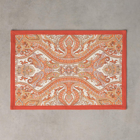 Maison d' Hermine holiday table scene with Kashmir Paisley placemats.