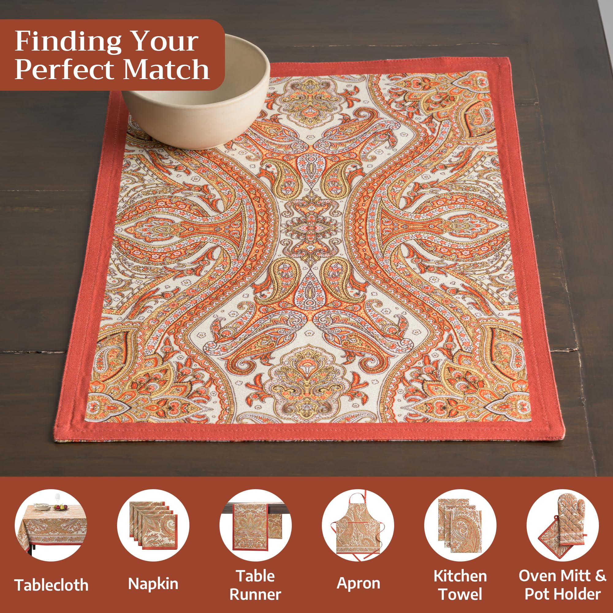 Maison d' Hermine placemats on table setting with festive colors.