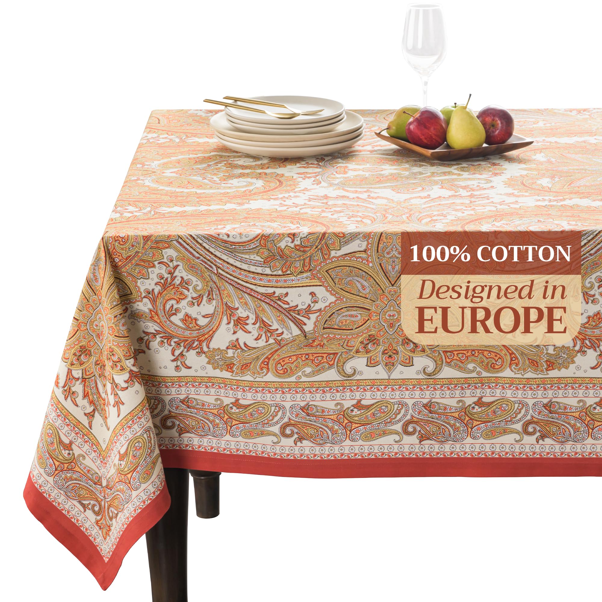 Maison d' Hermine Kashmir Paisley tablecloth 60x60 close-up watercolor design for festive dining