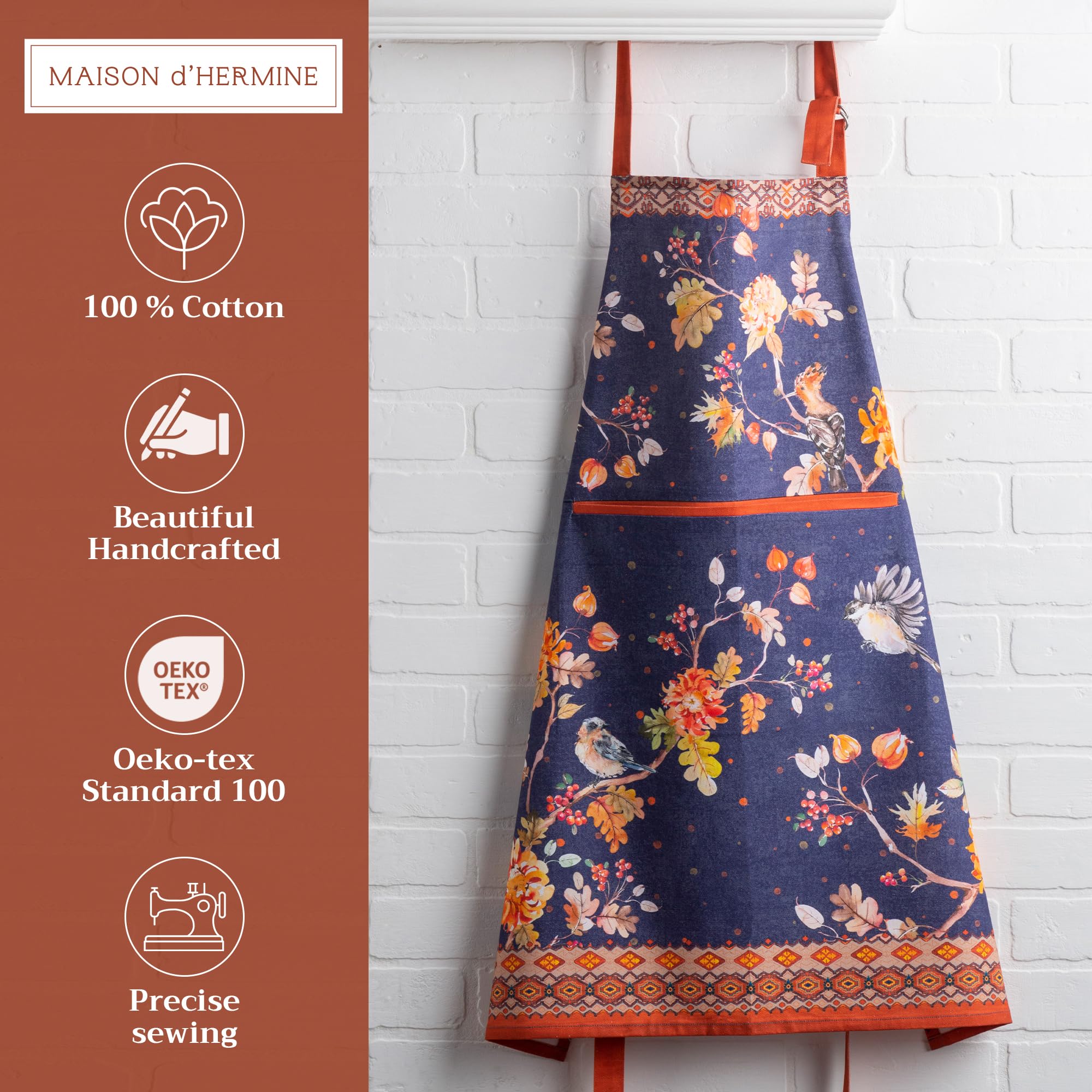 Maison d' Hermine Kelim Infinity apron adjustable neck strap for a comfortable fit.