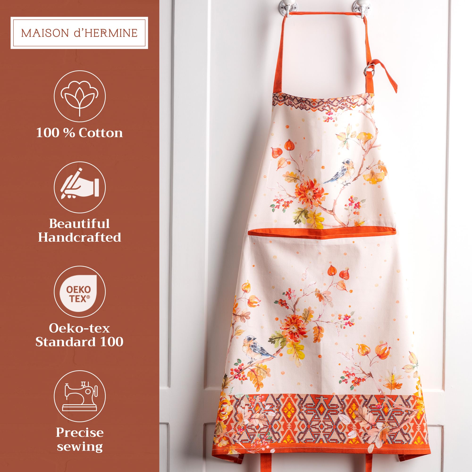 Maison d'Hermine Kelim Prairie apron with adjustable neck strap for a secure fit.