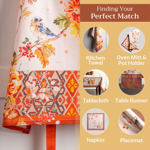 Maison d'Hermine Kelim Prairie apron in use for cooking or baking tasks.