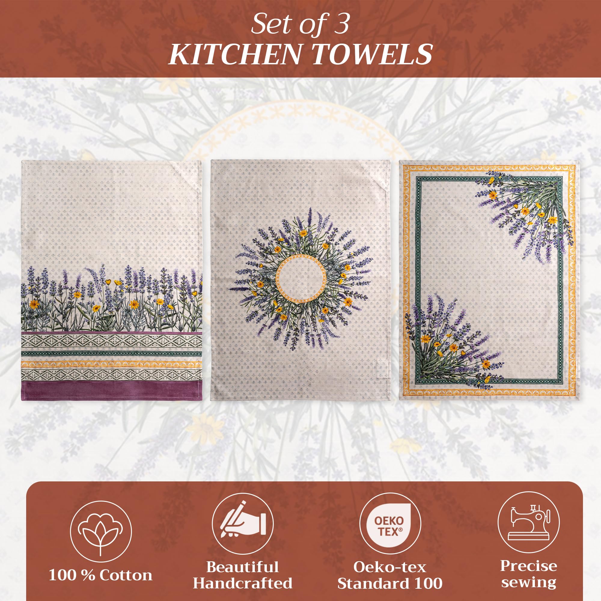 Maison d'Hermine lavender towels with hanging loop for easy display and access.