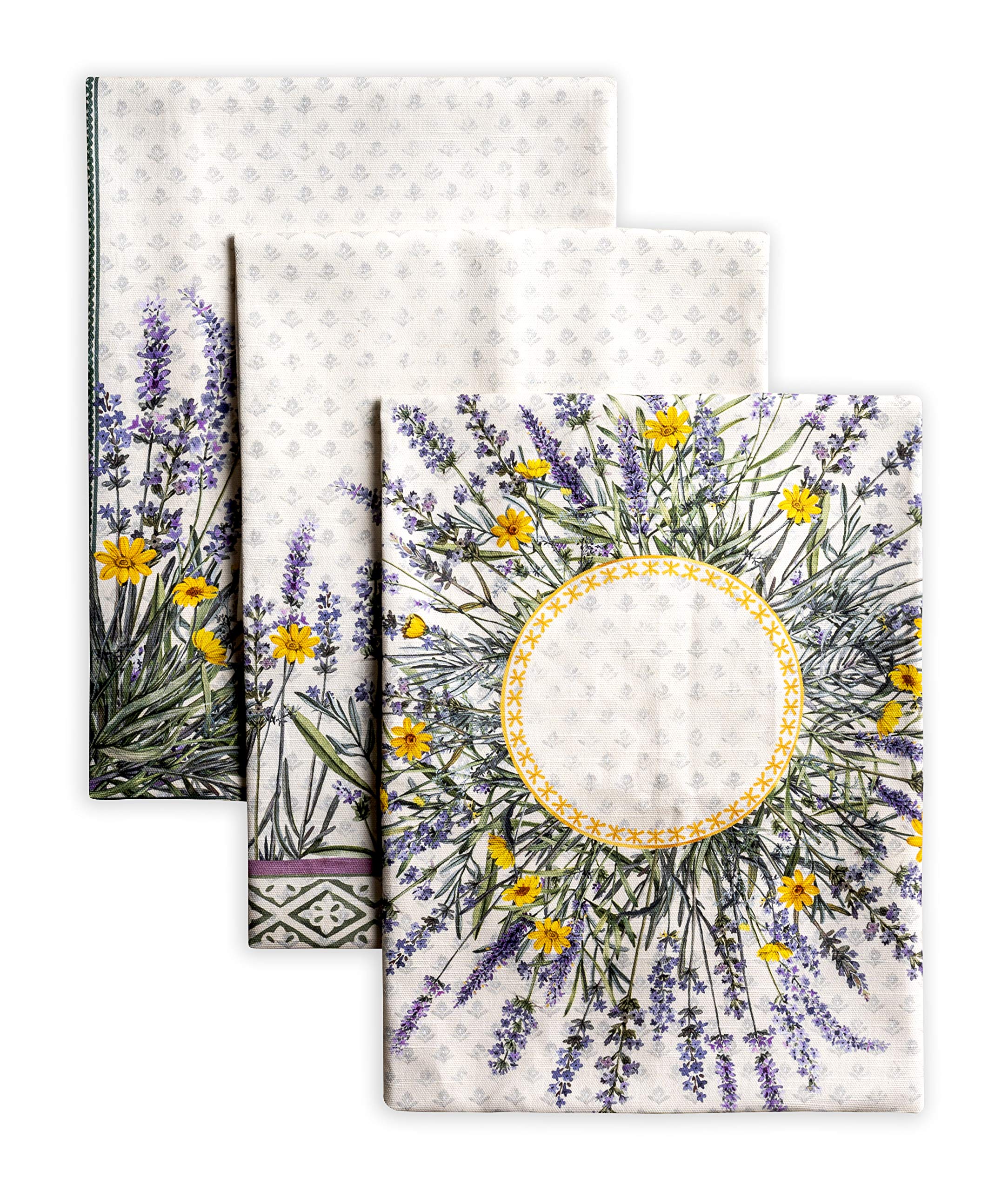 Maison d'Hermine kitchen towels set of 3 in lavender watercolor design ideal for quick drying.