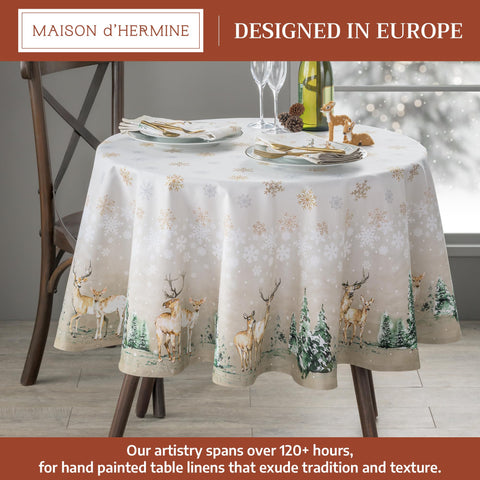Maison d' Hermine round-tablecloth closeup cotton texture highlights soft, durable everyday use.