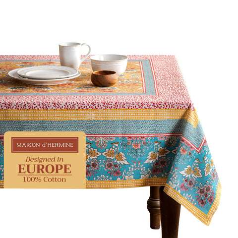 Maison d' Hermine tablecloth 60x90 rectangle lies flat, ideal for formal dinners and everyday meals.