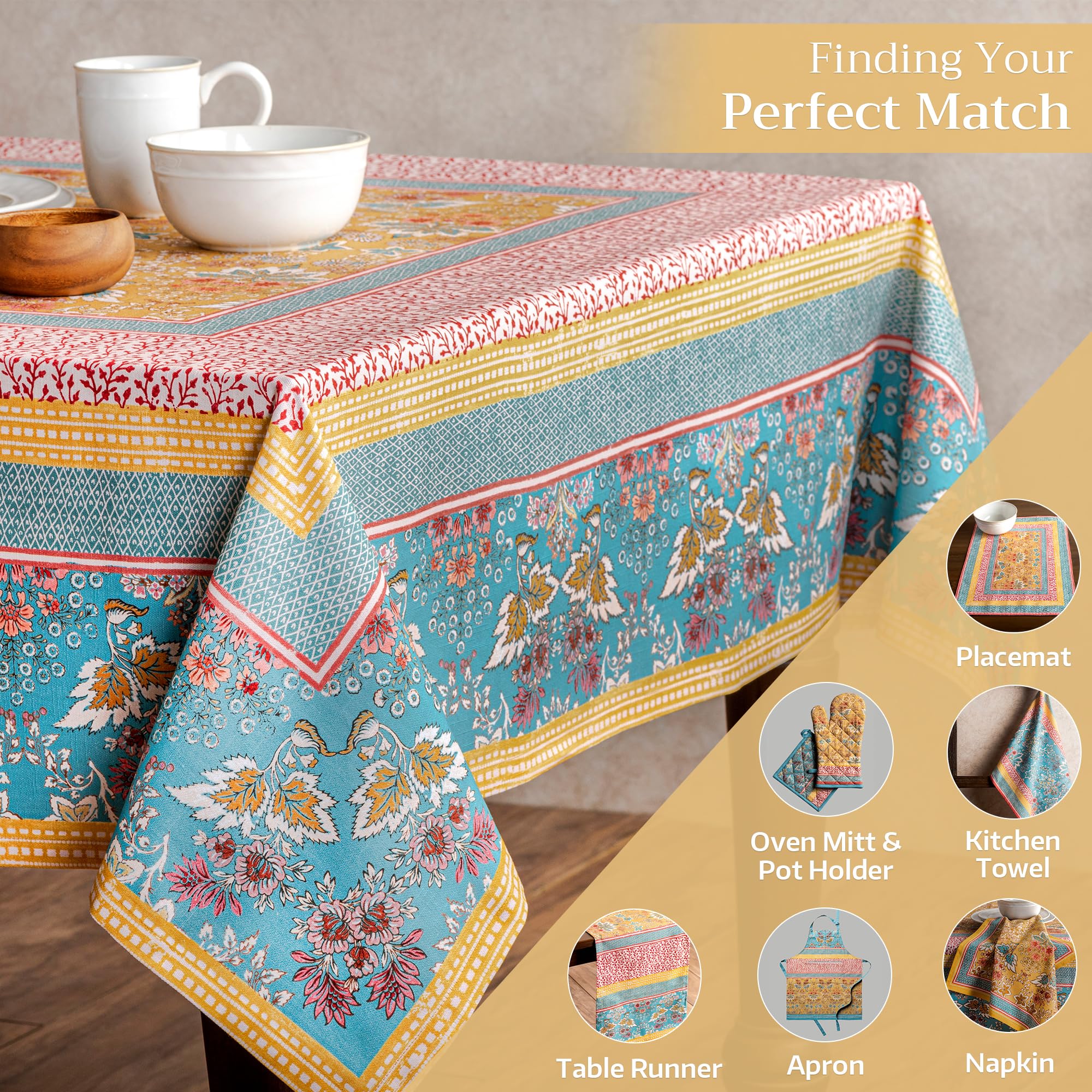 Maison d' Hermine machine washable tablecloth keeps colors vibrant after multiple uses.
