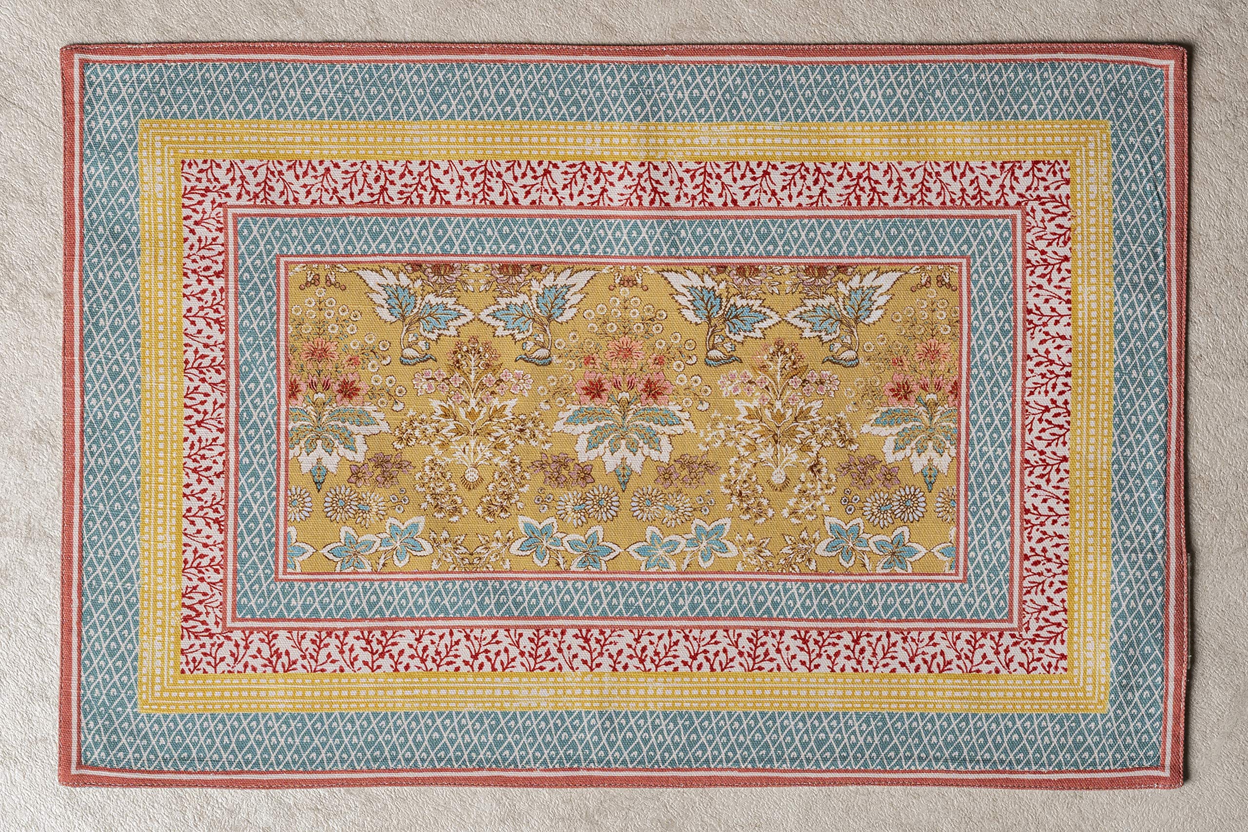 Watercolor design placemat by Maison d'Hermine with hand-rendered European motif.