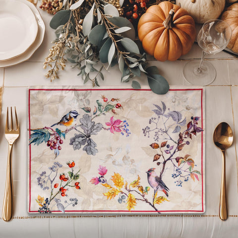 Pair with coordinating linens to complete a warm fall setting.