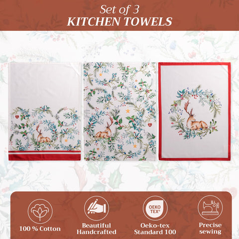 Maison d'Hermine holly time design close-up watercolor detail on towels