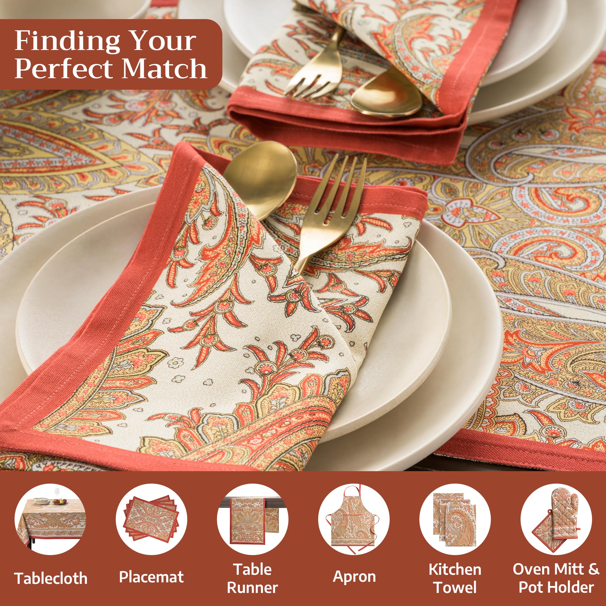 Maison d'Hermine Kashmir Paisley napkin fabric close-up highlights soft cotton texture.