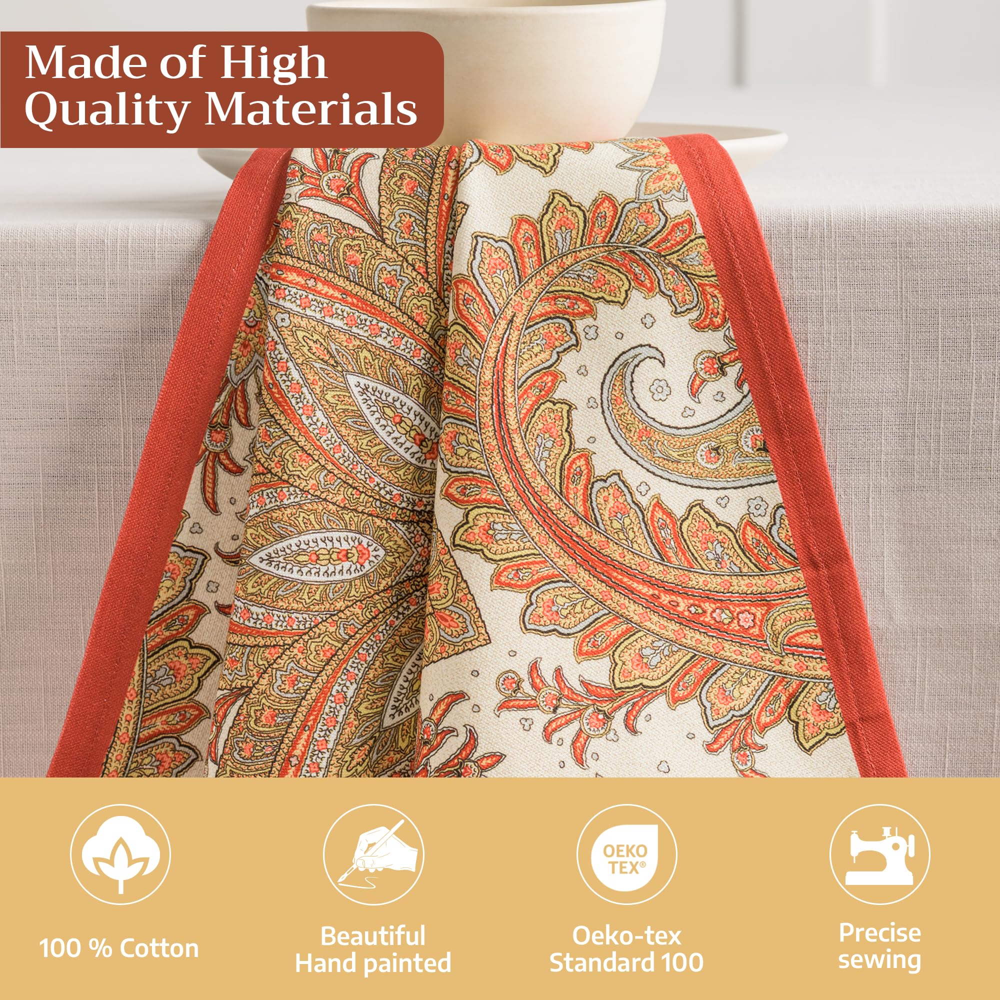 Maison d'Hermine Kashmir Paisley napkin edge detail with vibrant hues.