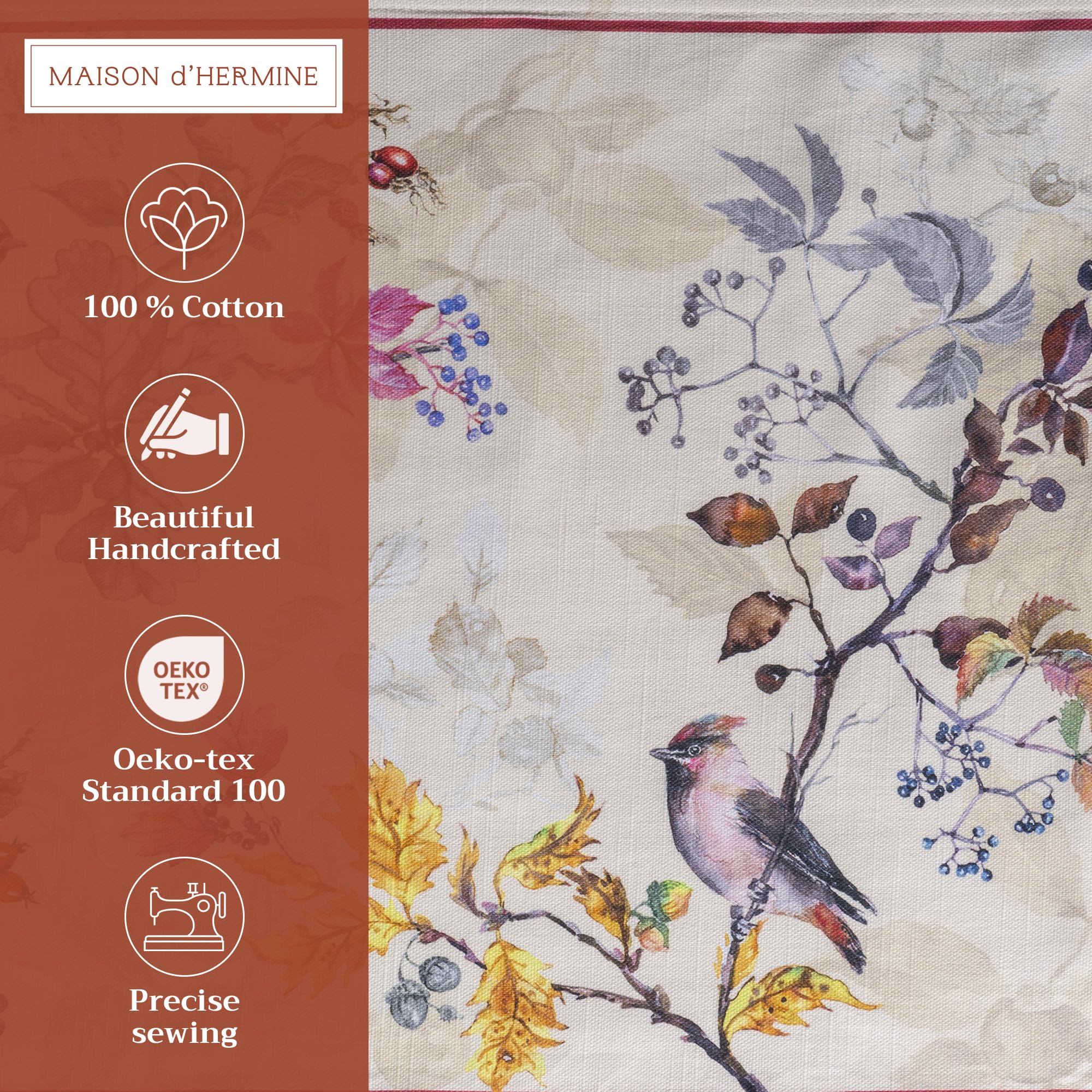 Watercolor-detail finish on Maison d' Hermine placemats highlights artisan artistry.