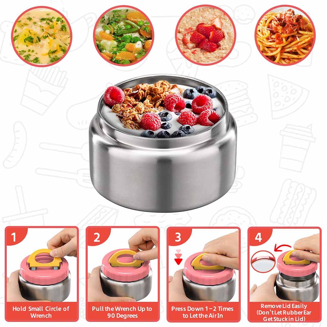 MAISON HUIS 8oz soup thermo pink leak-proof gasket prevents spills during travel