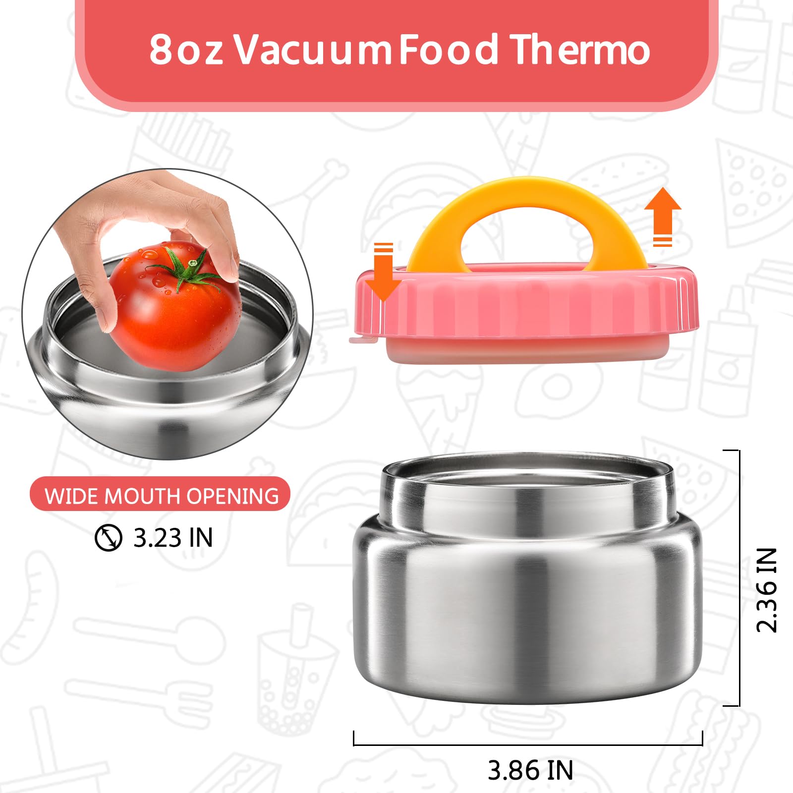 MAISON HUIS 8oz soup thermo pink design ready for picnics and school meals