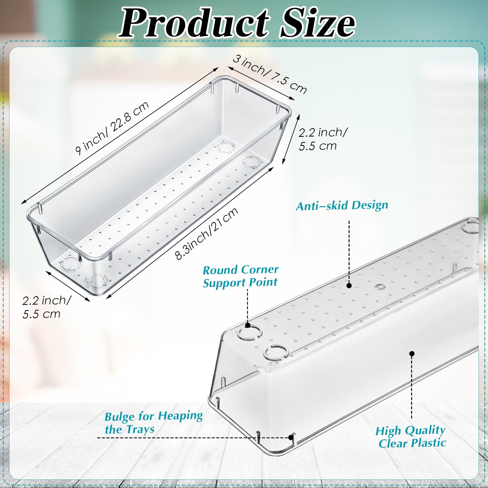 Maitys stackable drawer trays, clear plastic, save space and reduce clutter.