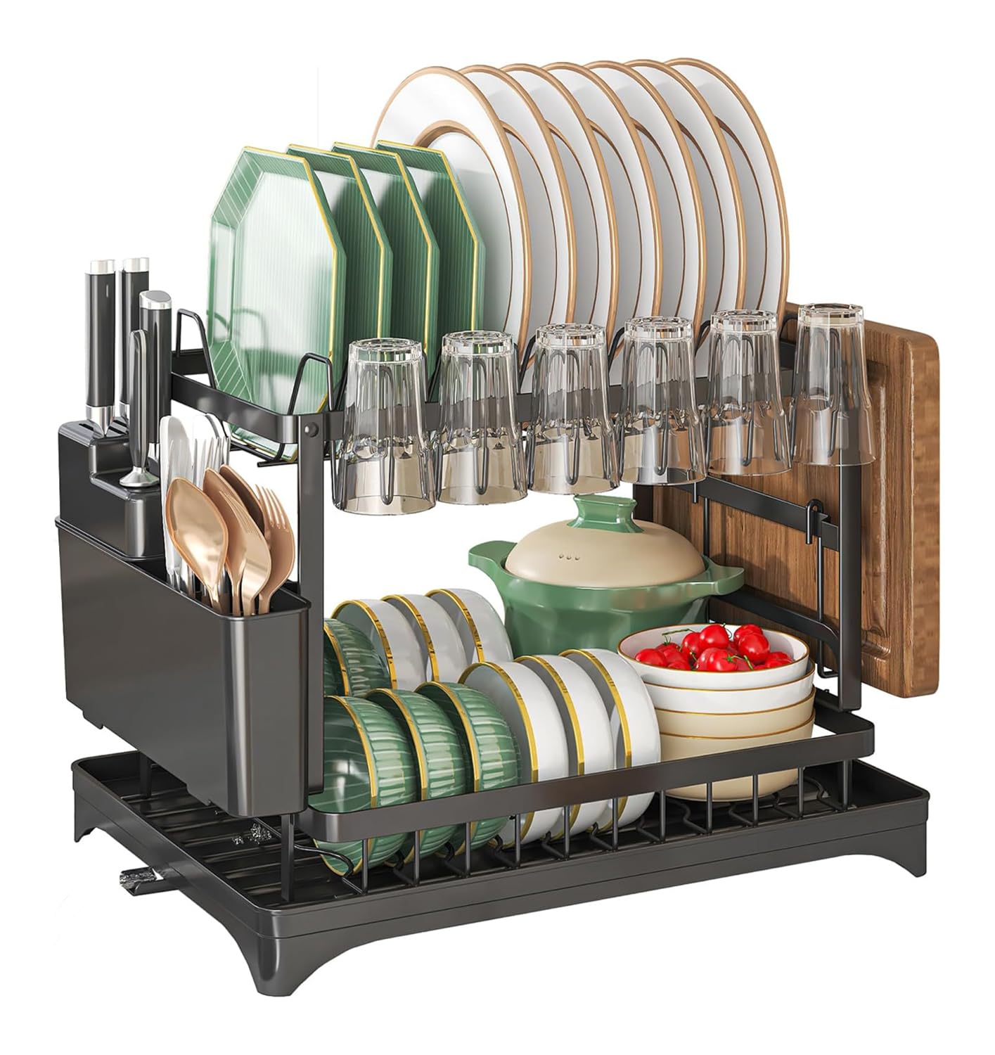 Maivotaf 2-Tier dish drying rack keeps countertops dry and organized