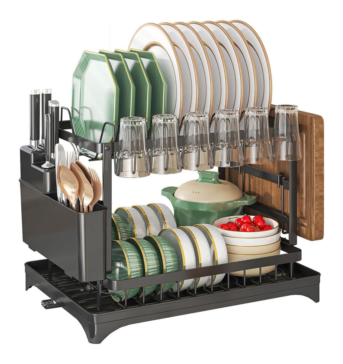 Maivotaf 2-Tier dish drying rack keeps countertops dry and organized