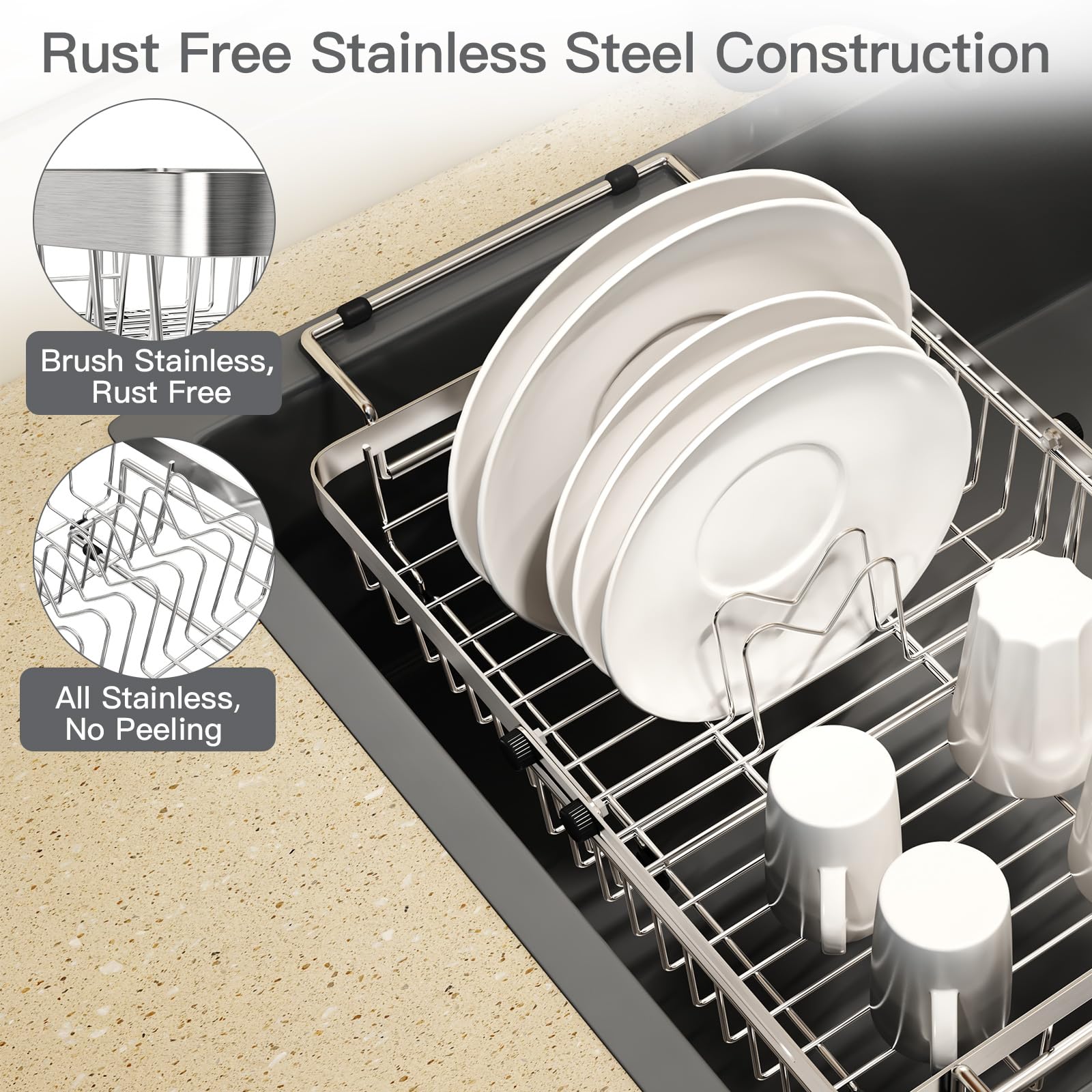 MAJALiS expandable dish drying rack extended to fit single or double sinks.