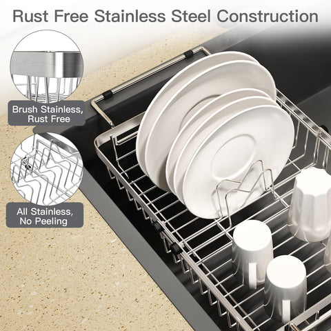 MAJALiS expandable dish drying rack extended to fit single or double sinks.