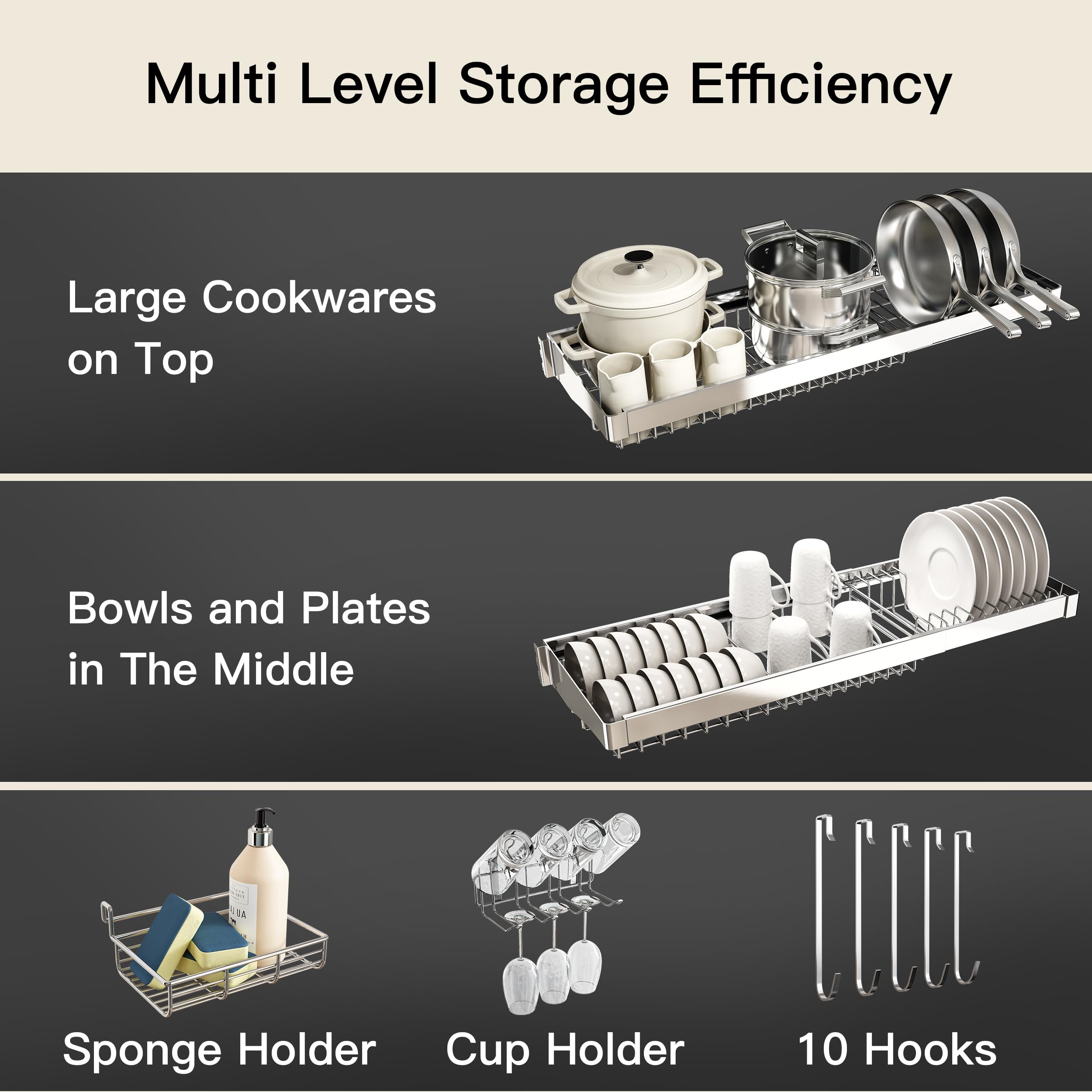 MAJALiS middle tier organizes bowls and plates for quick access.