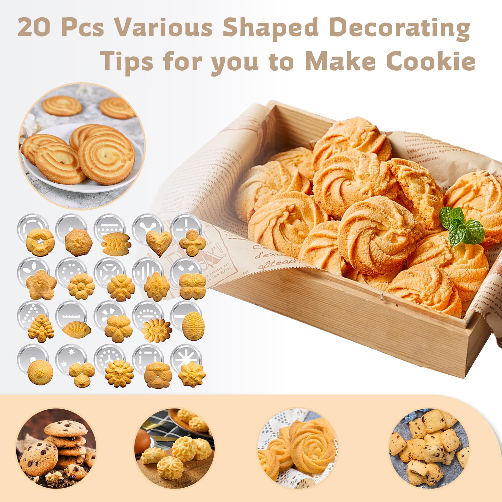 MAJCL cookie press piping tips set for delicate cake decorations