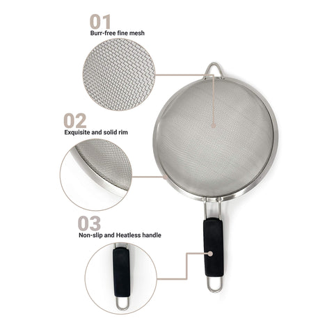 Makerstep fine mesh strainer 7-7-8 inch handles large batches