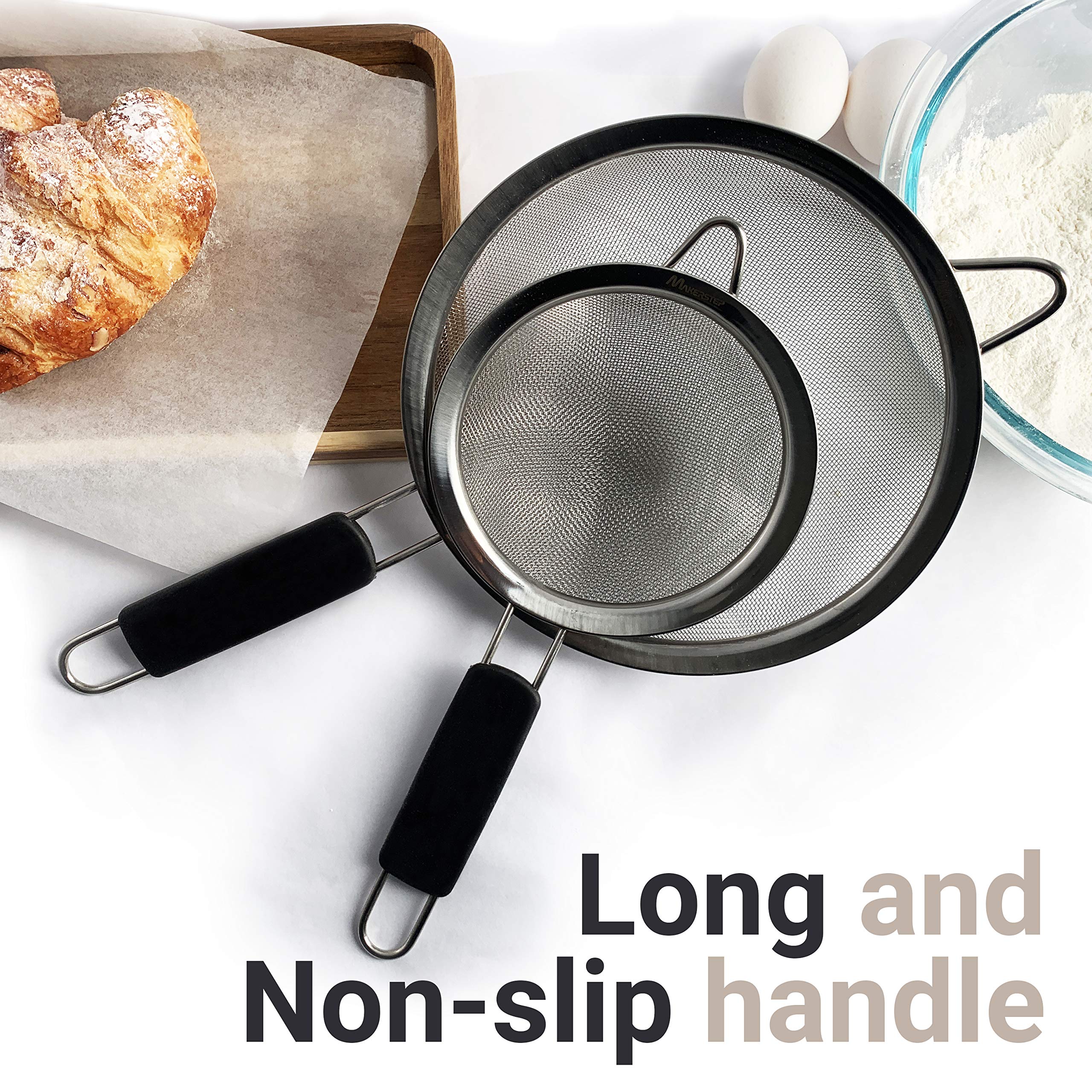 Makerstep strainer with hanging loop for easy storage