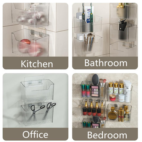MAKIOTEKO adhesive cabinet door organizer in a bathroom, keeps toiletries organized and dry.
