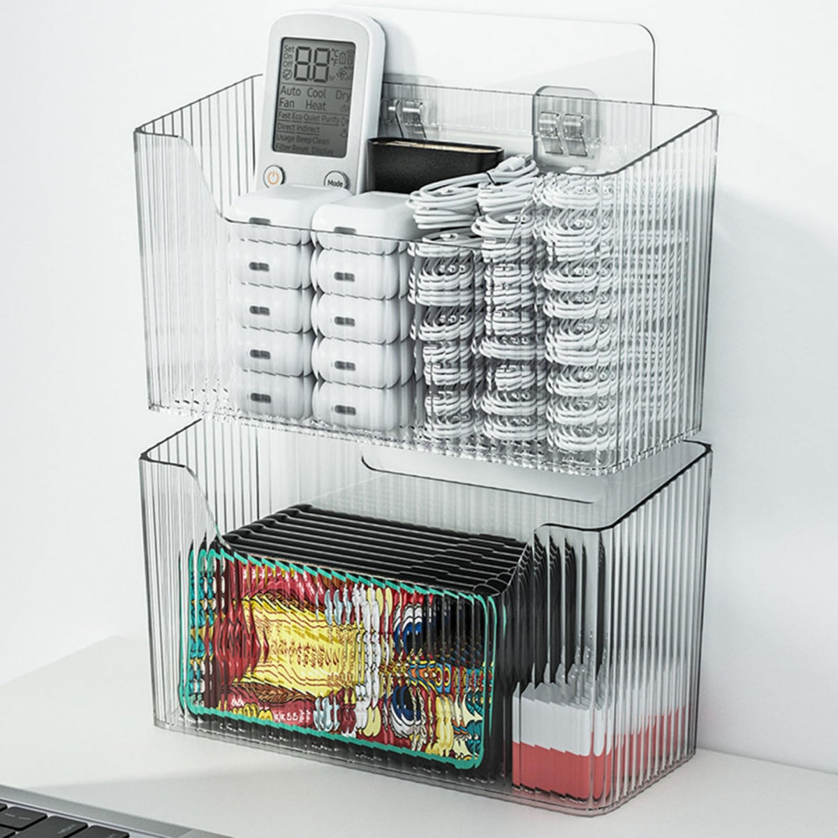 MAKIOTEKO adhesive cabinet door organizer, left view, space-saving storage for kitchen or bath.