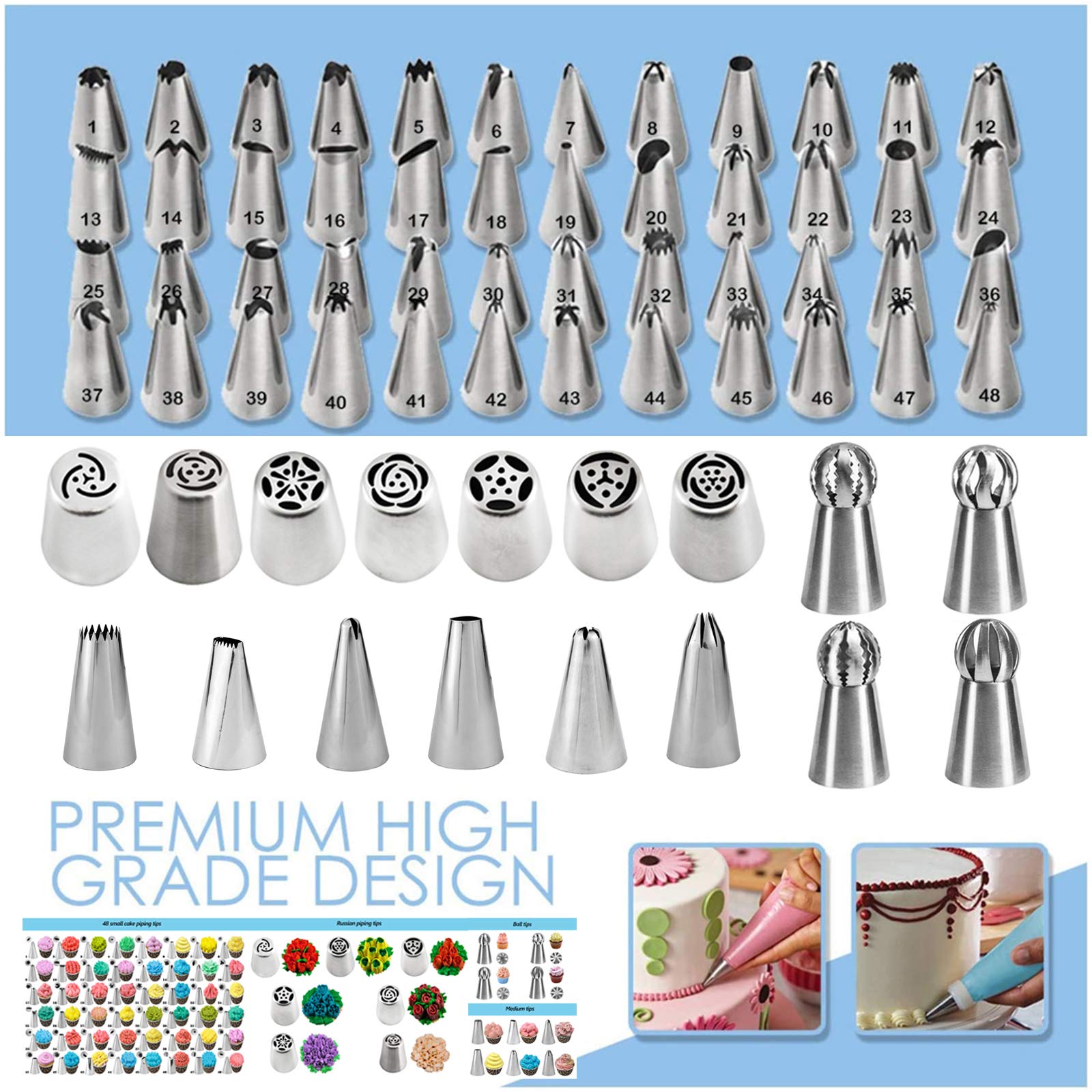 Makmeng Russian piping tips set for textured cake designs.