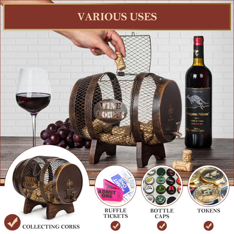 Makuvine rustic barrel display stands tall at 11 inches for eye-catching placement.