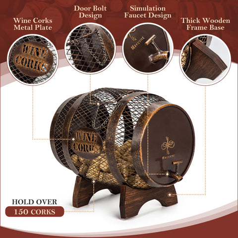 Makuvine barrel cork case with door opens to reveal your cork collection.