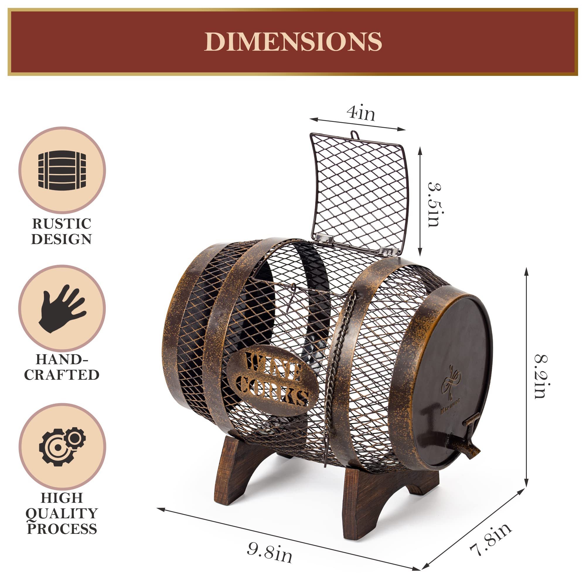 Makuvine cork holder front view highlights rustic finish and sturdy construction.