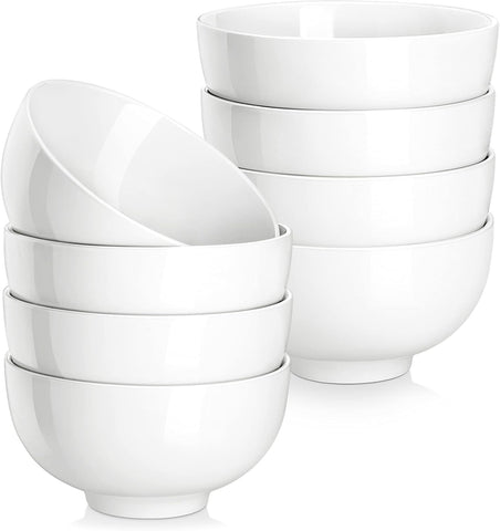 MALACASA 10oz white dessert bowls for ice cream and desserts, durable ceramic.