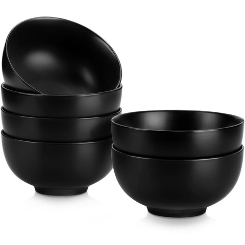 MALACASA 26oz black porcelain bowl set of 6 on a dining table