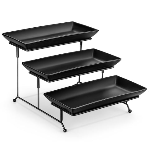 MALACASA 3-tier serving tray assembly shows adjustable height for desserts and canapés.