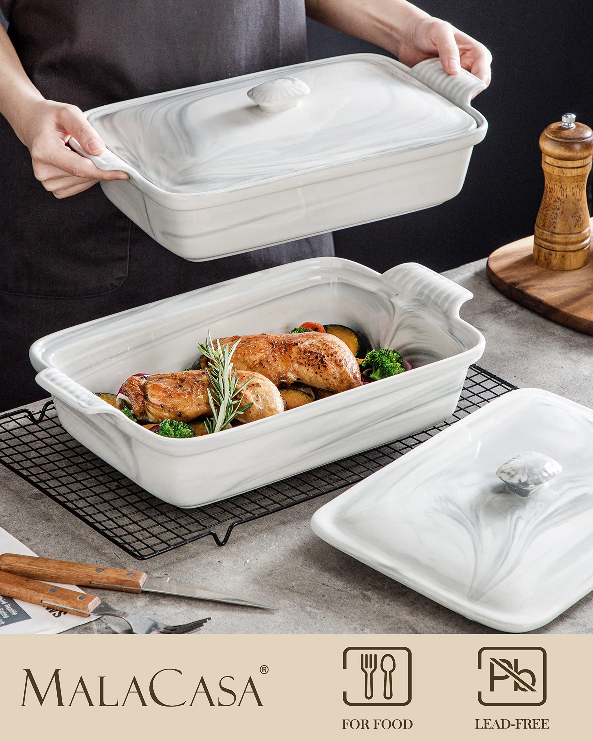 MALACASA 4.4 qt casserole lasagna pan ready for hearty meals