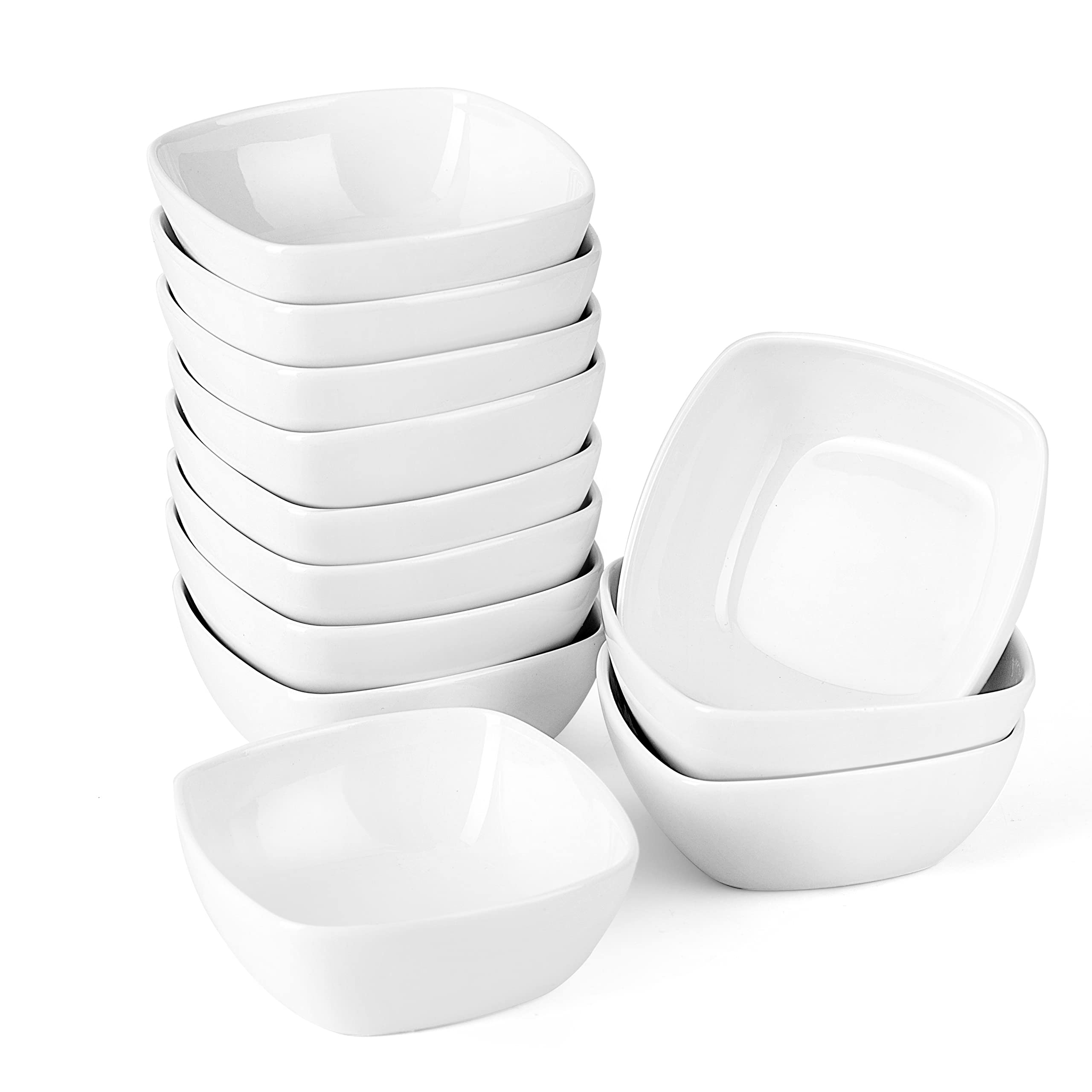 MALACASA 5 oz porcelain dip bowls with stackable square base for stable sauce presentation
