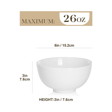MALACASA 6-inch porcelain bowls, set of 6, stackable for compact storage.