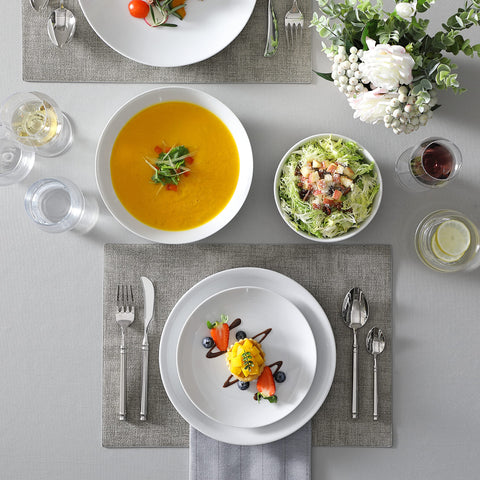 AMELIA porcelain is oven-safe for warm, plated dishes.